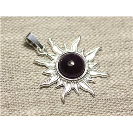 Pendant Silver 925 and Stone - Sun 28mm - Amethyst round 10mm 