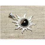 Pendentif Argent 925 et Pierre - Soleil 28mm - Agate noire et blanche rond 10mm Pendentif Argent 925 et Pierre - Soleil 28mm - Agate noire et blanche rond 10mm