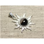 Pendentif Argent 925 et Pierre - Soleil 28mm - Agate noire et blanche rond 10mm Pendentif Argent 925 et Pierre - Soleil 28mm - Agate noire et blanche rond 10mm