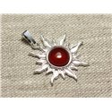 Pendentif Argent 925 et Pierre - Soleil 28mm - Cornaline rond 10mm 