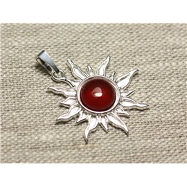 Pendant Silver 925 and Stone - Sun 28mm - Carnelian round 10mm 