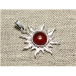 Pendentif Argent 925 et Pierre - Soleil 28mm - Cornaline rond 10mm Pendentif Argent 925 et Pierre - Soleil 28mm - Cornaline rond 10mm