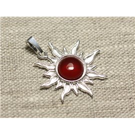 Pendentif Argent 925 et Pierre - Soleil 28mm - Cornaline rond 10mm  Pendentif Argent 925 et Pierre - Soleil 28mm - Cornaline rond 10mm