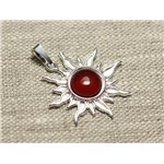 Pendentif Argent 925 et Pierre - Soleil 28mm - Cornaline rond 10mm Pendentif Argent 925 et Pierre - Soleil 28mm - Cornaline rond 10mm