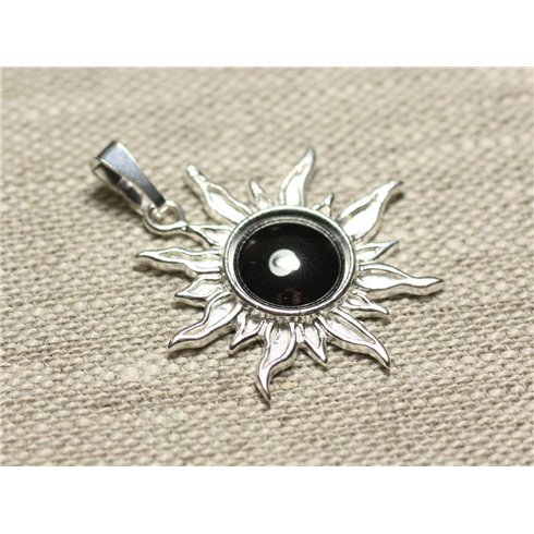 Pendentif Argent 925 et Pierre - Soleil 28mm - Hématite rond 10mm
