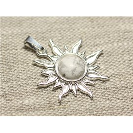 Pendant Silver 925 and Stone - Sun 28mm - Howlite round 10mm 