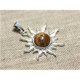 Anhänger Silber 925 und Stein - Sonne 28mm - Jaspis Landschaft Beige rund 10mm 