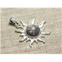 Pendentif Argent 925 et Pierre - Soleil 28mm - Jaspe Mauve rond 10mm 