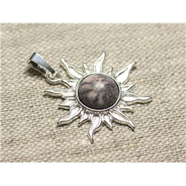 Pendant Silver 925 and Stone - Sun 28mm - Jasper Purple round 10mm 