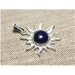 Pendentif Argent 925 et Pierre - Soleil 28mm - Lapis Lazuli rond 10mm 