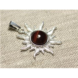 Ciondolo Argento 925 e Pietra - Sole 28mm - Occhio di Toro Tigre Rossa tondo 10mm 