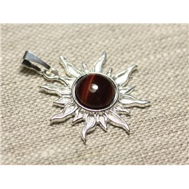 Pendant Silver 925 and Stone - Sun 28mm - Bull's Eye Red Tiger round 10mm 