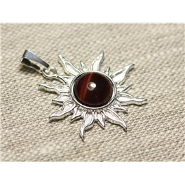 Pendentif Argent 925 et Pierre - Soleil 28mm - Oeil de Taureau Tigre Rouge rond 10mm  Pendentif Argent 925 et Pierre - Soleil 28mm - Oeil de Taureau Tigre Rouge rond 10mm
