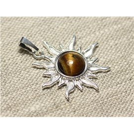 Pendant Silver 925 and Stone - Sun 28mm - Round Tiger's Eye 10mm 