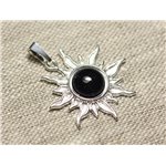 Pendentif Argent 925 et Pierre - Soleil 28mm - Pierre Soleil synthèse bleue galaxy rond 10mm 