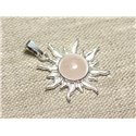 Pendentif Argent 925 et Pierre - Soleil 28mm - Quartz Rose rond 10mm 