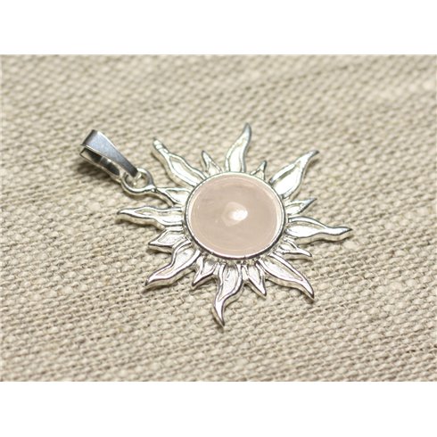 Pendentif Argent 925 et Pierre - Soleil 28mm - Quartz Rose rond 10mm Pendentif Argent 925 et Pierre - Soleil 28mm - Quartz Rose rond 10mm