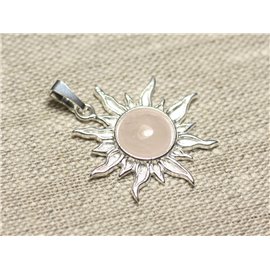 Pendant Silver 925 and Stone - Sun 28mm - Quartz Rose round 10mm 