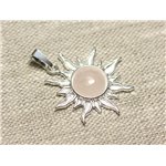 Pendentif Argent 925 et Pierre - Soleil 28mm - Quartz Rose rond 10mm Pendentif Argent 925 et Pierre - Soleil 28mm - Quartz Rose rond 10mm