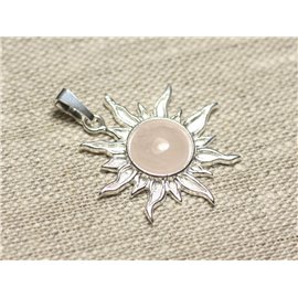 Pendentif Argent 925 et Pierre - Soleil 28mm - Quartz Rose rond 10mm  Pendentif Argent 925 et Pierre - Soleil 28mm - Quartz Rose rond 10mm