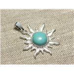 Pendentif Argent 925 et Pierre - Soleil 28mm - Magnésite Bleu Turquoise rond 10mm Pendentif Argent 925 et Pierre - Soleil 28mm - Magnésite Bleu Turquoise rond 10mm
