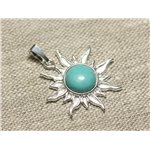 Pendentif Argent 925 et Pierre - Soleil 28mm - Magnésite Bleu Turquoise rond 10mm 