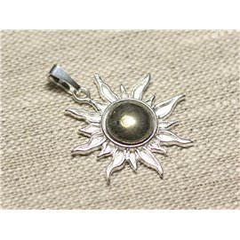 Pendant Silver 925 and Stone - Sun 28mm - Pyrite golden round 10mm 