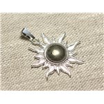 Pendentif Argent 925 et Pierre - Soleil 28mm - Pyrite dorée rond 10mm Pendentif Argent 925 et Pierre - Soleil 28mm - Pyrite dorée rond 10mm