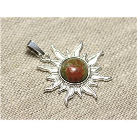 Ciondolo in argento 925 e pietra - Sole 28 mm - Unakite tonda 10 mm 