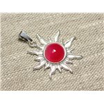 Pendentif Argent 925 et Pierre - Soleil 28mm - Agate rose fluo rond 10mm Pendentif Argent 925 et Pierre - Soleil 28mm - Agate rose fluo rond 10mm