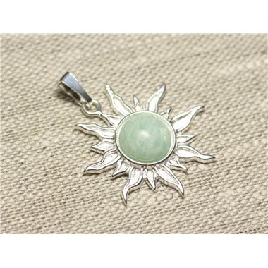 Pendentif Argent 925 et Pierre - Soleil 28mm - Amazonite rond 10mm 