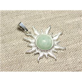 Pendant Silver 925 and Stone - Sun 28mm - Amazonite round 10mm 