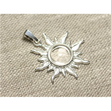 Pendentif Argent 925 et Pierre - Soleil 28mm - Cristal Quartz rond 10mm 