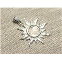 Pendentif Argent 925 et Pierre - Soleil 28mm - Cristal Quartz rond 10mm 