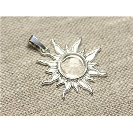 Pendentif Argent 925 et Pierre - Soleil 28mm - Cristal Quartz rond 10mm  Pendentif Argent 925 et Pierre - Soleil 28mm - Cristal Quartz rond 10mm