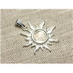 Pendentif Argent 925 et Pierre - Soleil 28mm - Cristal Quartz rond 10mm 