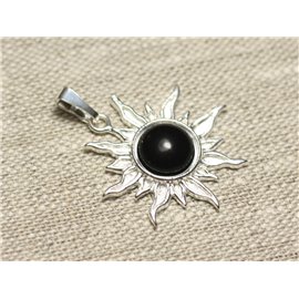 Colgante Plata 925 y Piedra - Sol 28mm - Obsidiana Negro redondo 10mm 