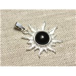 Pendentif Argent 925 et Pierre - Soleil 28mm - Obsidienne Noire rond 10mm Pendentif Argent 925 et Pierre - Soleil 28mm - Obsidienne Noire rond 10mm