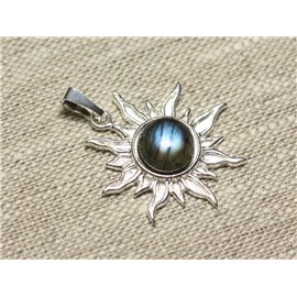 Ciondolo in argento 925 e pietra - Sole 28mm - Labradorite blu tondo 10mm 