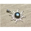 Pendentif Argent 925 et Pierre - Soleil 28mm - Labradorite bleue rond 10mm 