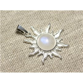 Pendant Silver 925 and Stone - Sun 28mm - Moonstone rainbow round 10mm 