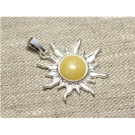 Ciondolo in argento 925 e pietra - Sole 28 mm - Ambra giallo chiaro rotondo 10 mm 