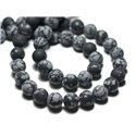 10pc - Perles de Pierre - Obsidienne Flocon de neige Mouchetée Boules 8mm Mat Sablé Givré - 8741140022324 