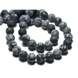 10pc - Perles de Pierre - Obsidienne Flocon de neige Mouchetée Boules 8mm Mat Sablé Givré - 8741140022324 