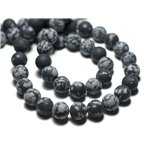 10pc - Perles de Pierre - Obsidienne Flocon de neige Mouchetée Boules 8mm Mat Sablé Givré - 8741140022324 