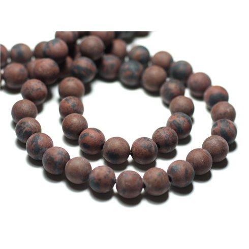 10pc - Perles de Pierre - Obsidienne Marron Acajou Mahogany Boules 8mm Mat Sablé Givré - 8741140022331 