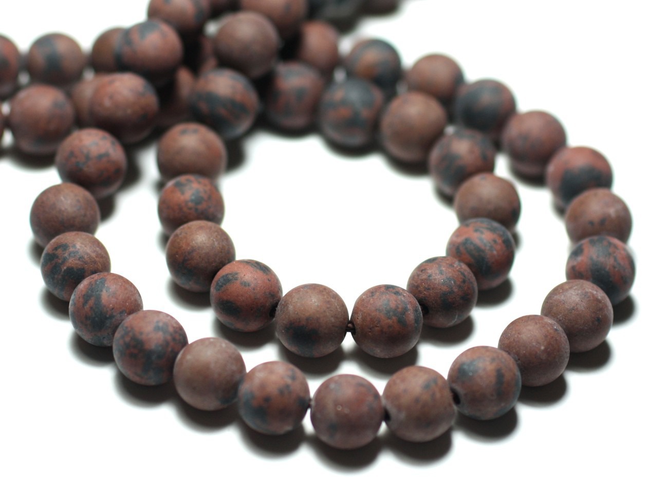 10pc - Perles de Pierre - Obsidienne Marron Acajou Mahogany Boules 8mm Mat Sablé Givré - 8741140022331 