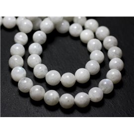4pc - Stone Beads - White Moonstone Rainbow Balls 7-8mm - 8741140022386 