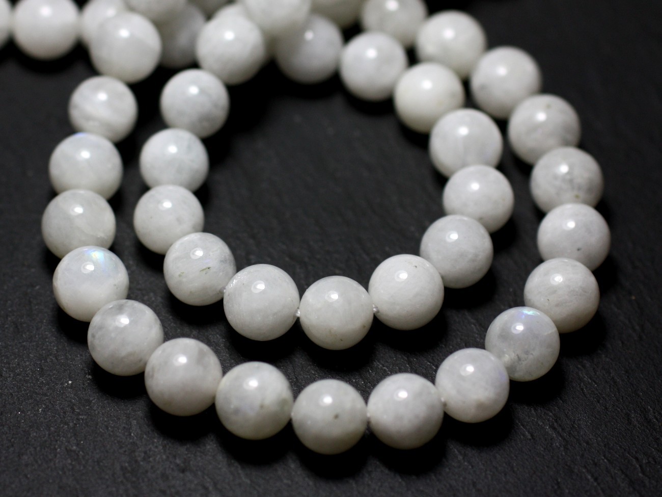 4pc - Perles de Pierre - Pierre de Lune Blanche Arc en Ciel Boules 7-8mm - 8741140022386 