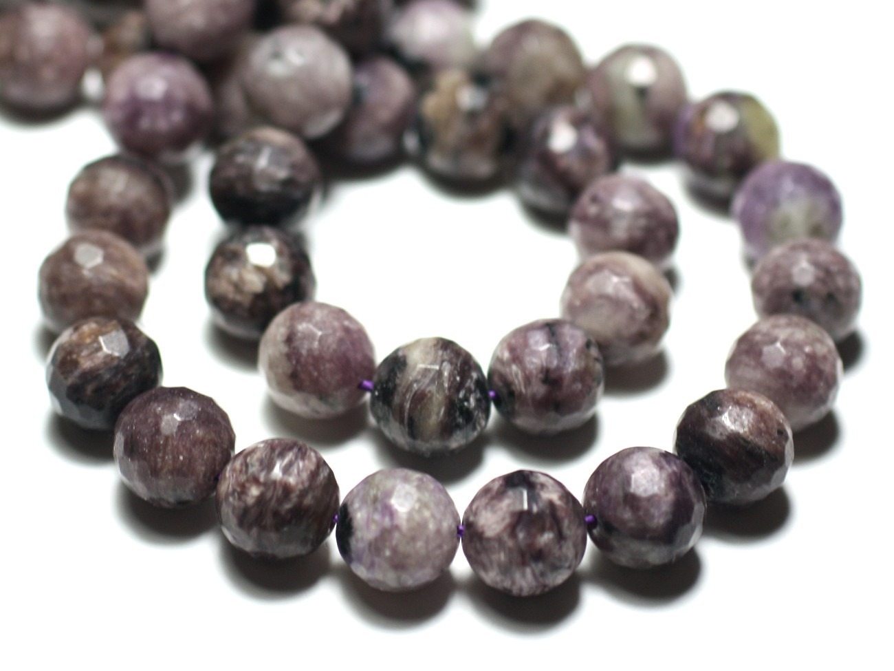 4pc - Perles de Pierre - Charoïte Boules Facettées 10mm Violet Mauve Noir - 8741140022195 